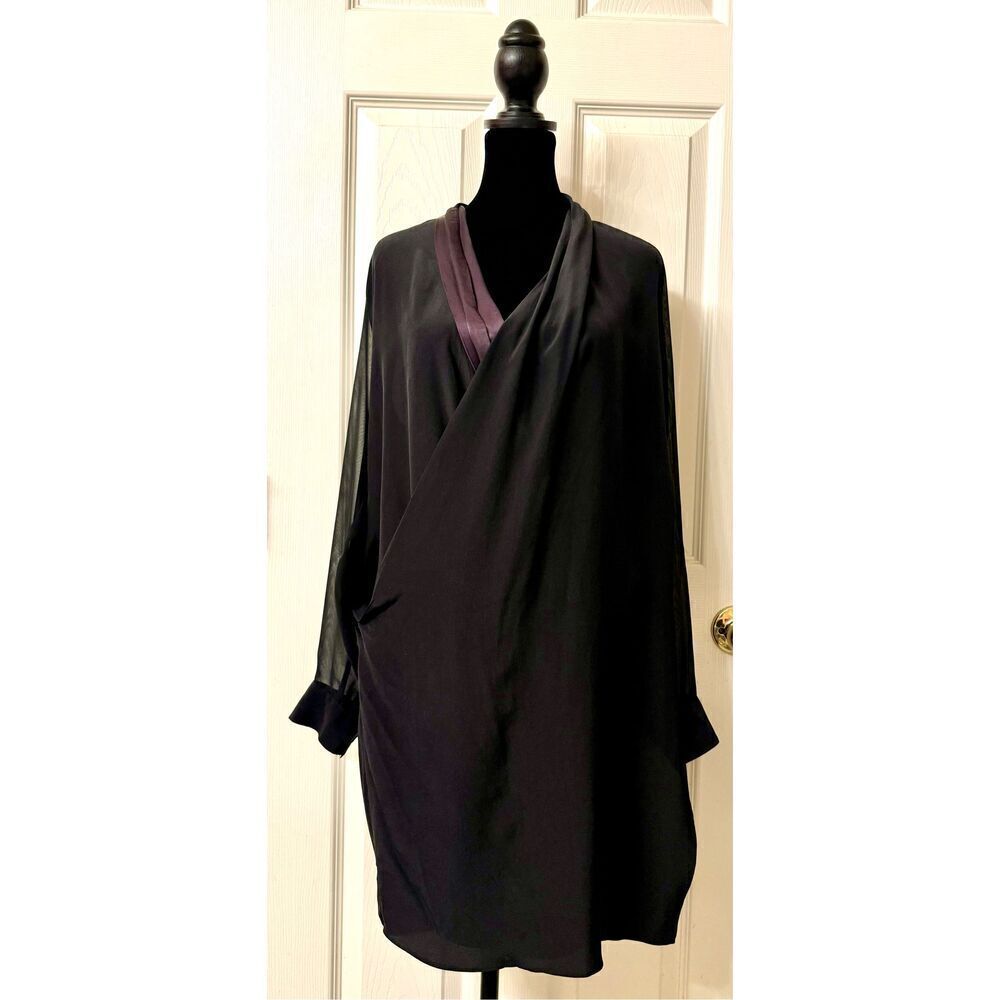 ALLSAINTS 100% Silk Cowl Neck Long Sleeve Shift Mini Dress Women's Size 6